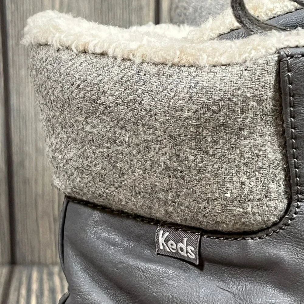 Keds Booties Winter Sneaker Women Sz 6.5 Gray Wool‎ Faux Fur Lined WF55478